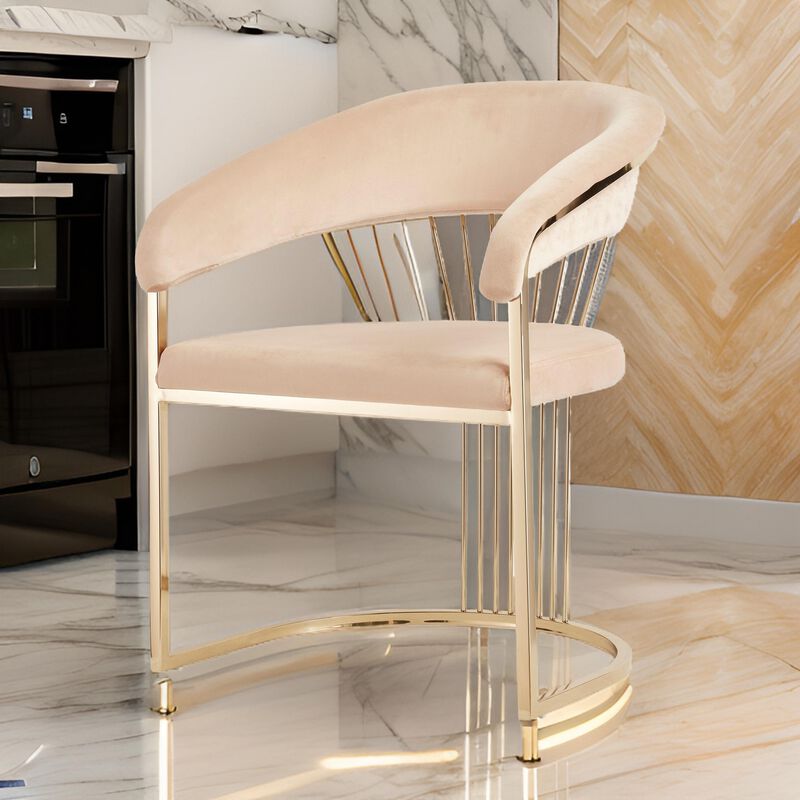 24 Inch Modern Dining Chair, Beige Velvet Seat Gold Cantilever Windsor Base - Benzara image number 5