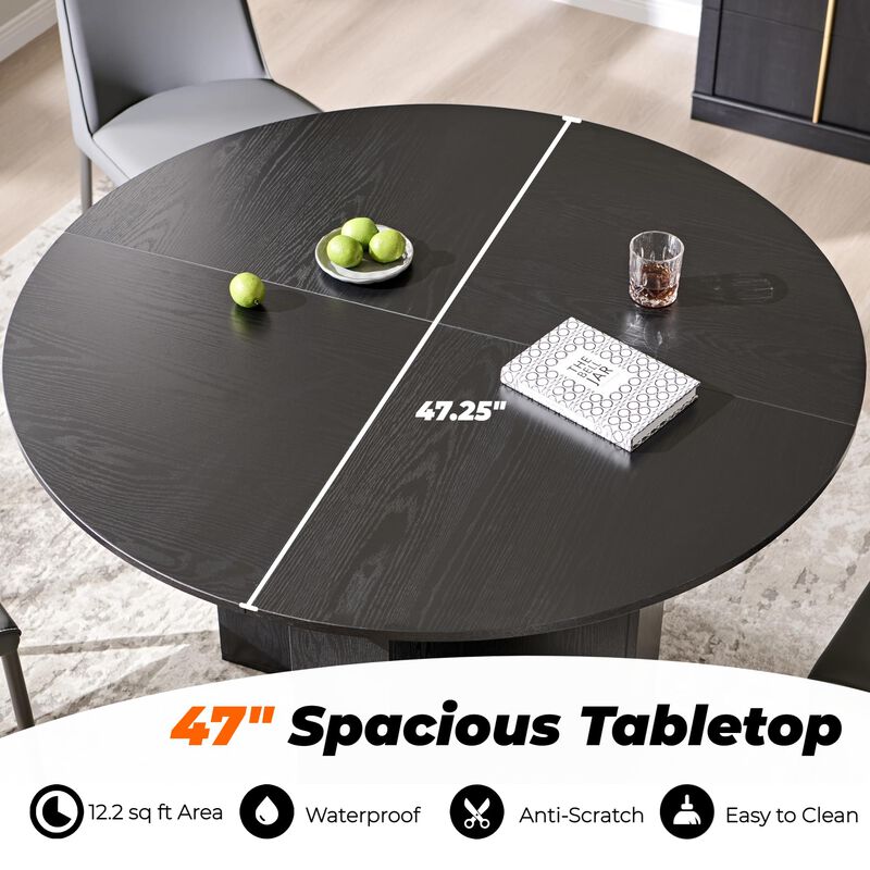 47" Round Dining Table for 4, Pedestal Cross Base, Thick Wood-Look Top image number 4