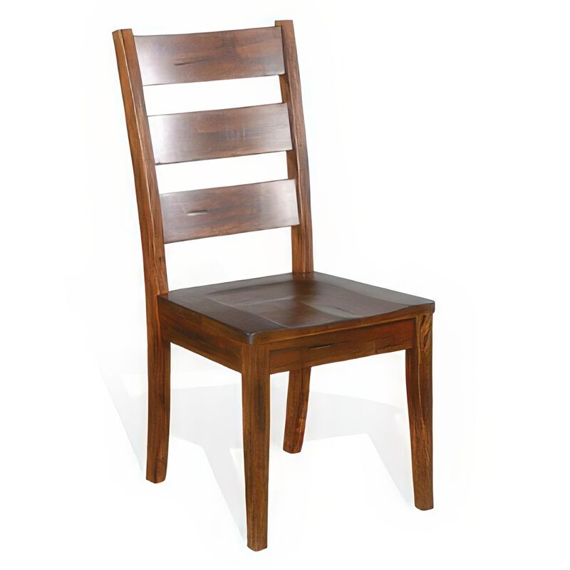 Reggie Dining Chair Set of 2, Ladderback, Dark Brown Mahogany Wood - Benzara