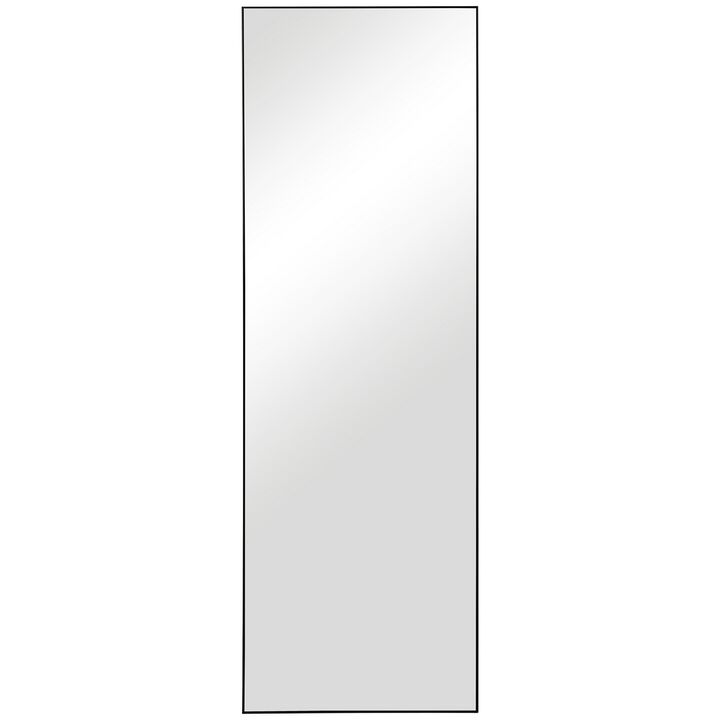 Rectangular Shape Thin Polystyrene Frame Long Mirror, Black-Benzara