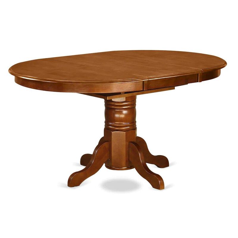 7 Pc Avon Dining Table featuring Leaf and 6 Fabric Seat Chairs in Saddle Brown .