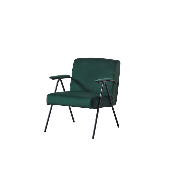 Cloth leisure, black metal frame accent chair, for living room and bedroom, green