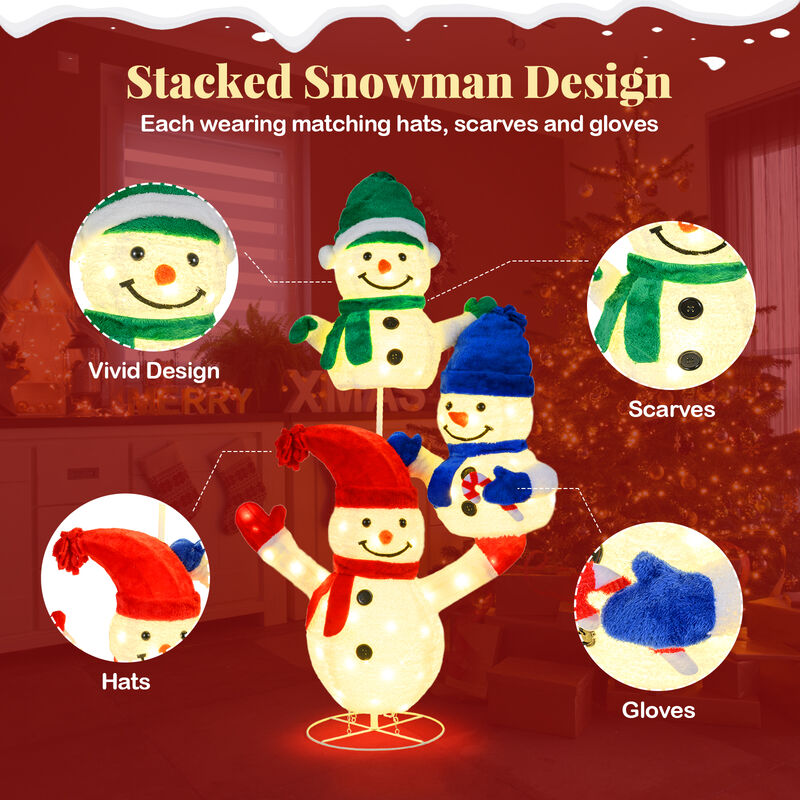 5-Foot Lighted Stacked Snowman Christmas Decoration with 110 LED Lights image number 6