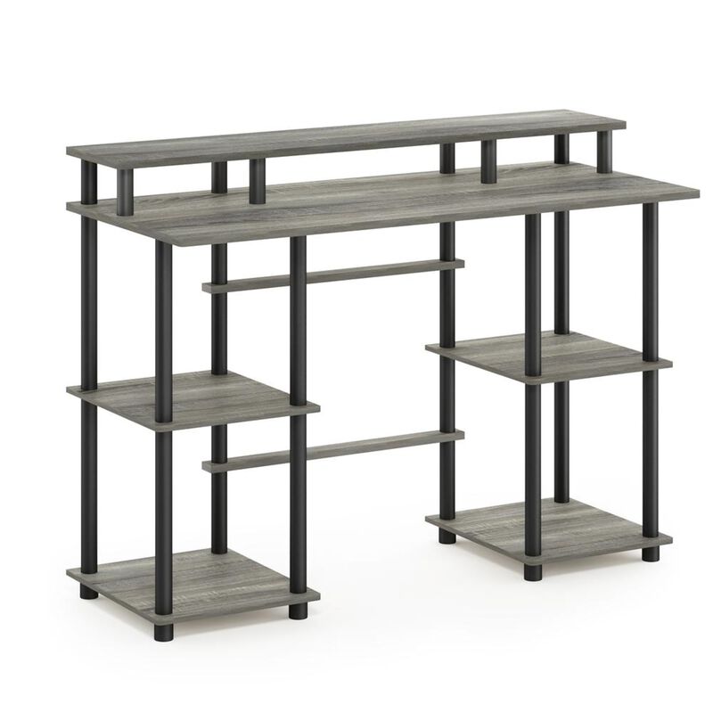 Furinno Furinno Turn-N-Tube Computer Desk with Top Shelf, French Oak Grey/Black