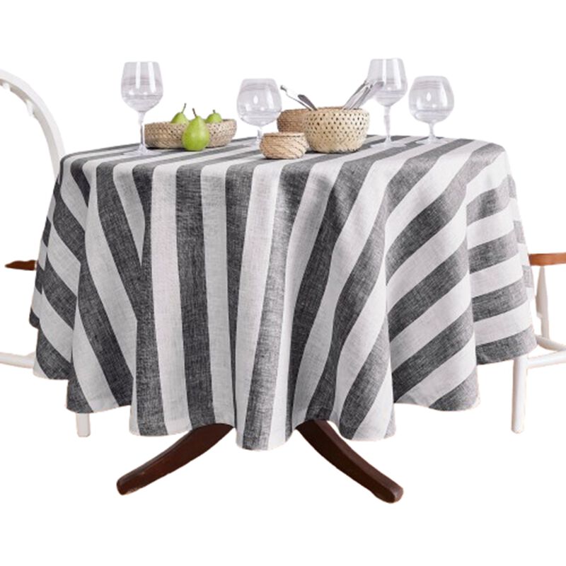 Solino Home Cabana Stripe 100% Linen Round Tablecloth &ndash; Handcrafted, Machine Washable, Perfect for Holiday and Everyday Dining