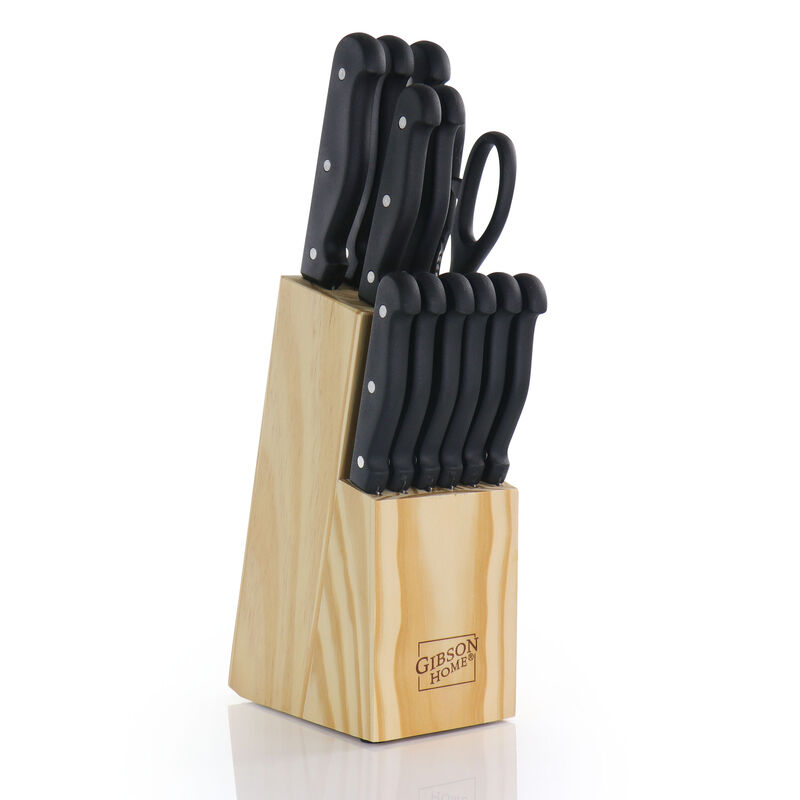 Gibson Home Westover 13 Piece Stainless Steel Cutlery Set in Black with Wood Storage Block