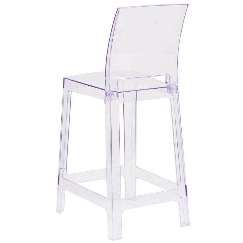 Flash Furniture Emilie Ghost Counter Stool with Square Back in Transparent Crystal