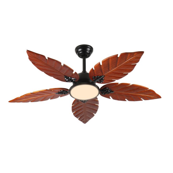 ELEMENT ACE 52 Inch Tropical Palm Leaf Ceiling Fan with Light, Indoor Outdoor Reversible Ceiling Fan for Patio Living Room, Hand Carved Solid Wood Blades