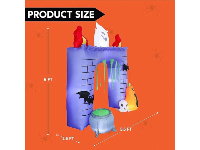 6FT Halloween Inflatable Haunted Castle with Ghost & Pumpkin &ndash; Blow-Up Trunk-or-Treat Yard Decor with LED Lights for Lawn, Garden & Party Display image number 1