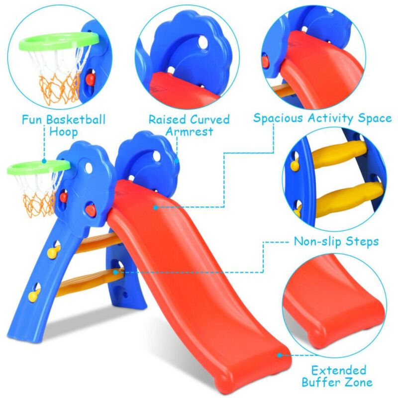 Hivvago 2 Step Indoors Kids Plastic Folding Slide with Basketball Hoop