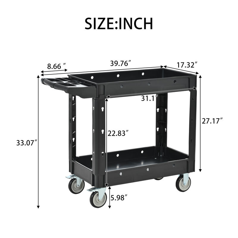 ELEMENT ACE Heavy Duty Two-Shelf Rolling Utility Cart with Locking Wheels, 600 lbs Capacity Service Cart for Garage, Warehouse, Workshop, Indoor and Outdoor Use image number 2