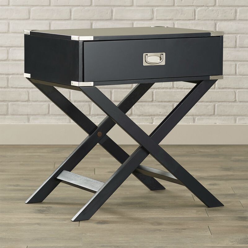 Hivvago Dark Grey Black 1-Drawer End Table Nightstand with Modern Classic X Style Legs