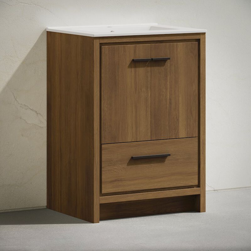Virage 24" Freestanding Bathroom Vanity in Brown Oak with Sink Top image number 2