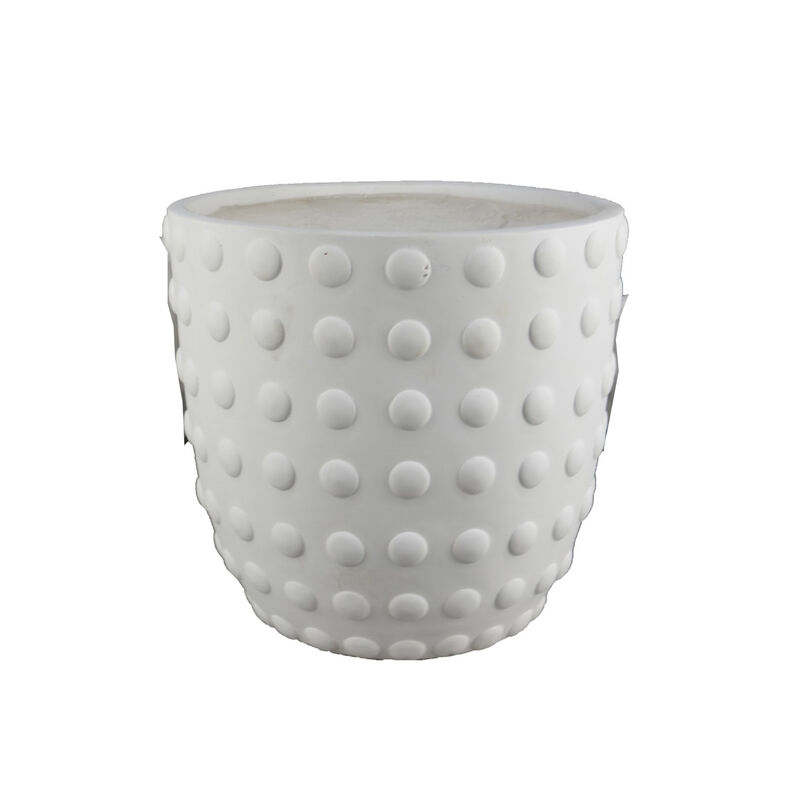 Planter Set of 3, White Resin, Smooth Round Dotted Texture, 15 12 10 Inch image number 3