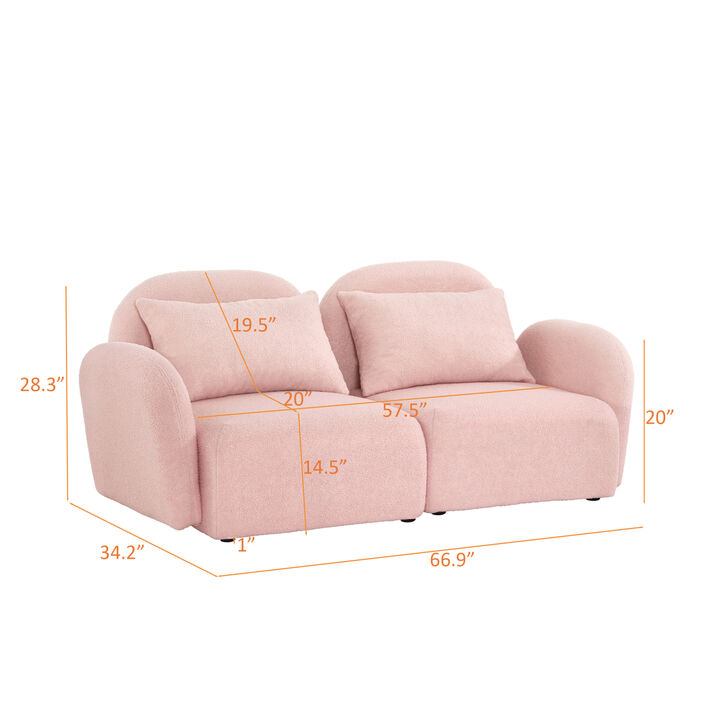 Lazy Sofa Loveseat Teddy Fabric Pink
