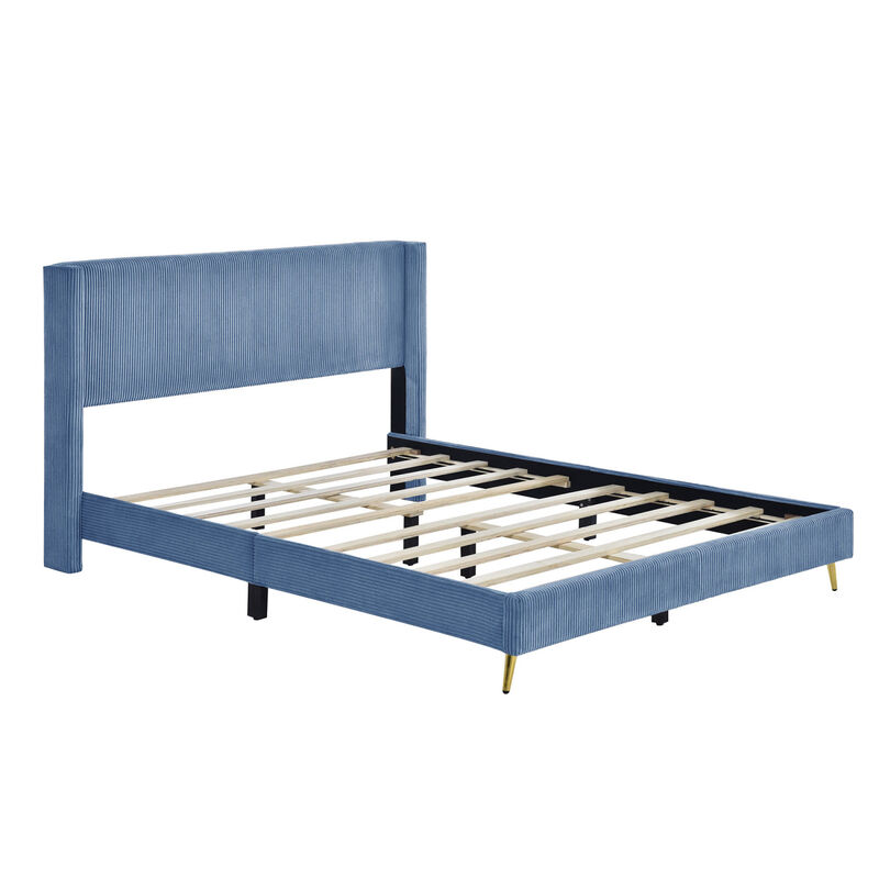 Queen Size Corduroy Platform Bed with Metal Legs