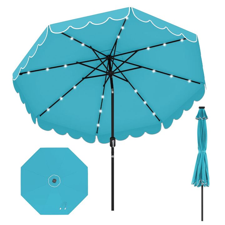 9.3 FT Solar Patio Umbrella with 24 LED Lights Vented Top and Ruffles