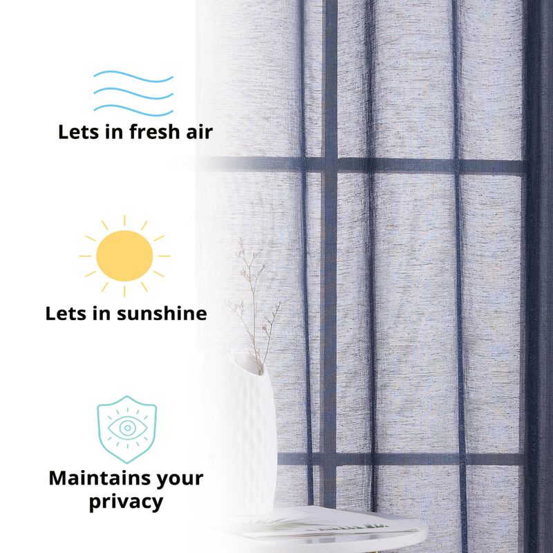 THD Natalie Faux Linen Semi Sheer Privacy Light Filtering Transparent Window Grommet Floor Length Thick Curtains Drapery Panels for Bedroom & Living Room, 2 Panels
