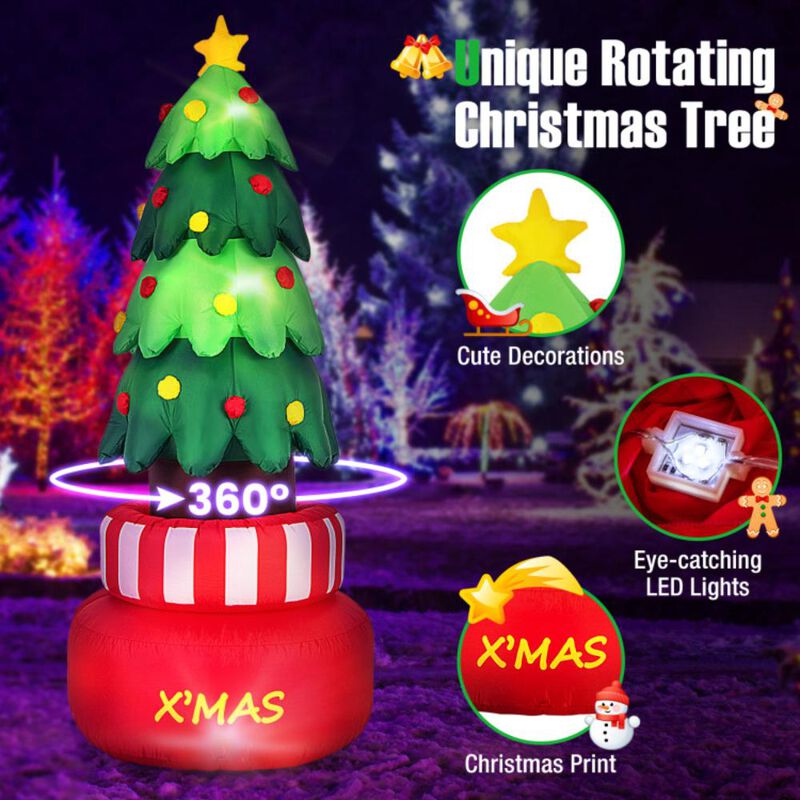 Hivvago 8 Feet Inflatable Rotating Xmas Tree with Built-in LED Lights and Water Bags