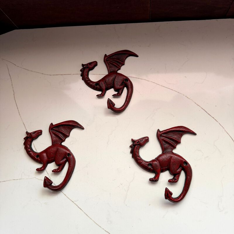 Set Of 3 Dragon Wall Hooks Red Rust Cast Iron Gothic 525 In Decorative image number 5