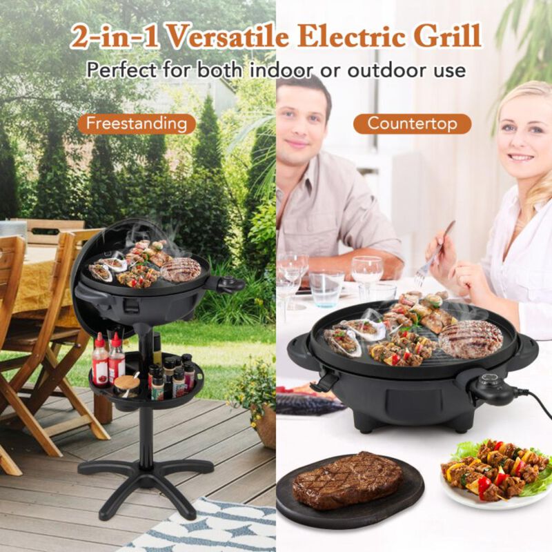 Hivvago Electric BBQ Grill 1200W Indoor Outdoor Grill with 2-Zone Non-Stick Grilling Plate