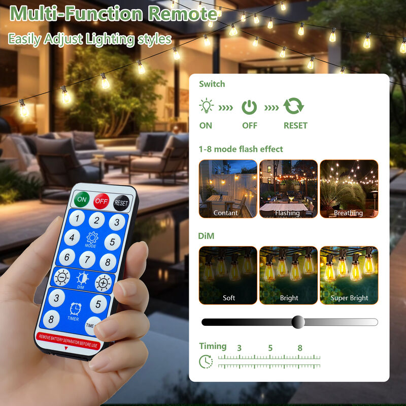 30-Light 100 ft. Outdoor Solar Powered Integrated LED Edison String Light image number 5
