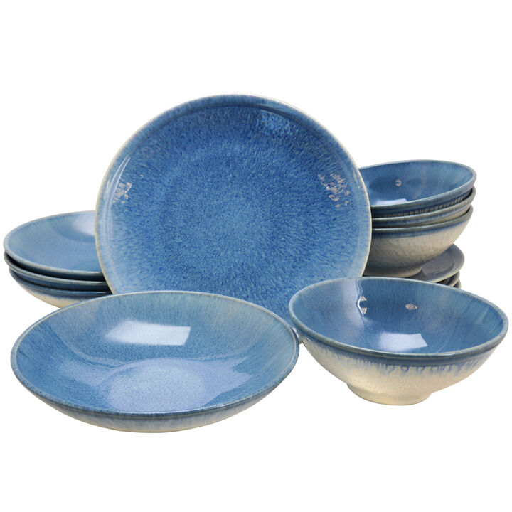 Gibson Elite 12 Piece Ombr&Atilde;&copy; Blue Double Bowl Dinnerware Set