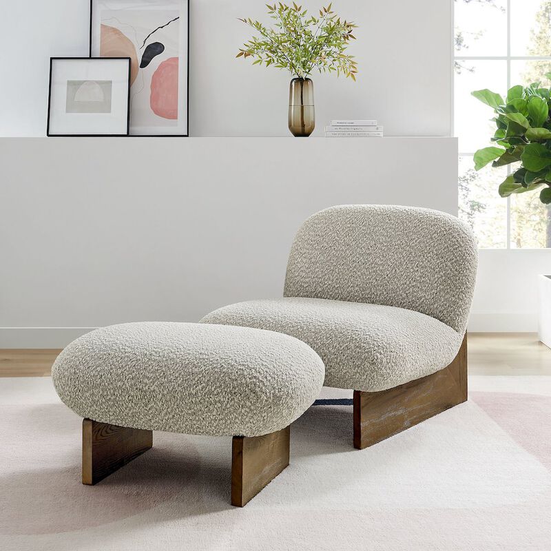 Loyal Boucle Fabric Accent Chair and Ottoman Set image number 8