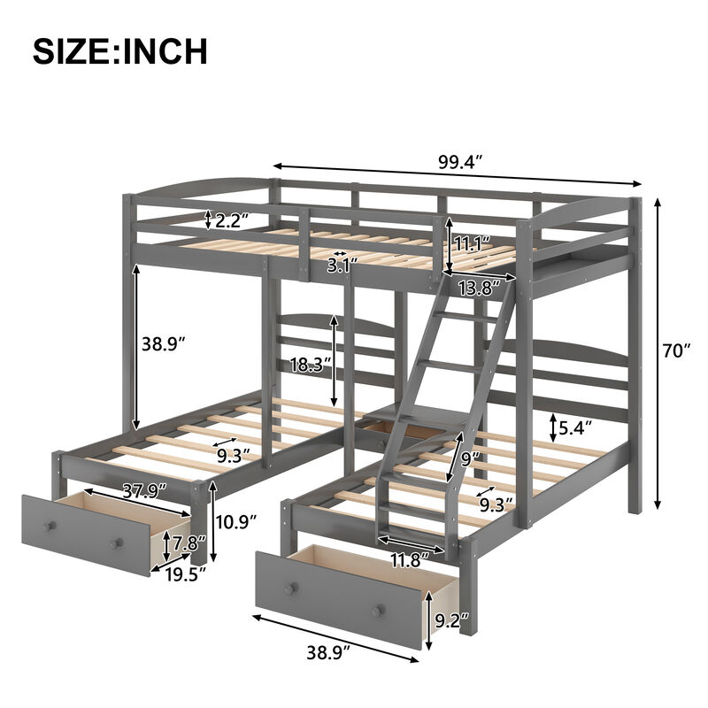 Whisen Full over Twin Twin Bunk Bed with Drawers, Pine, for Kids Teens Bedroom image number 9