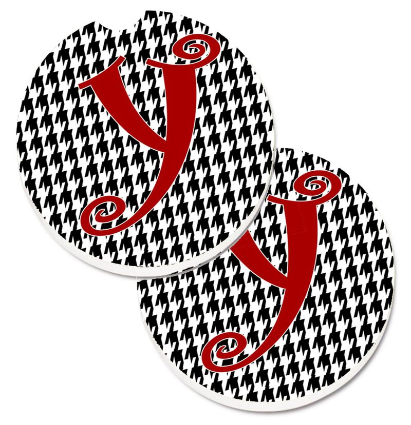 Caroline's Treasures Monogram Initial Y Houndstooth black Set of 2 Cup Holder Car Coasters CJ1035-YCARC, 2.56, Multicolor