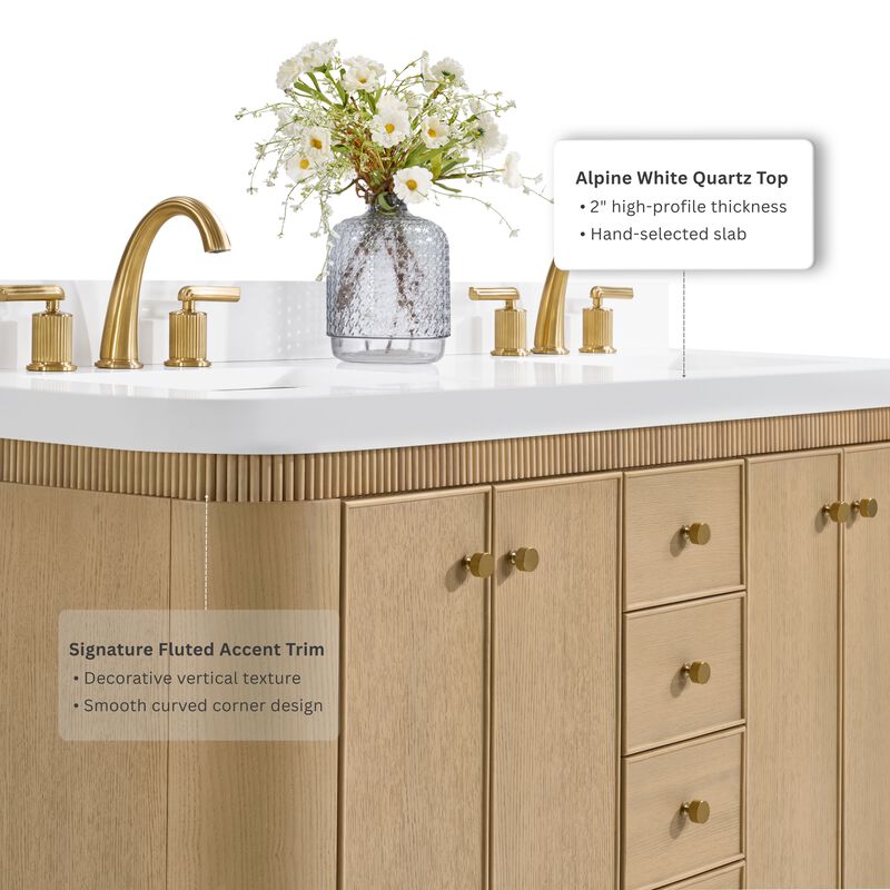 Aston 60 inch Bath Vanity Set in American Oak Finish with Alpine White Quartz Top image number 2