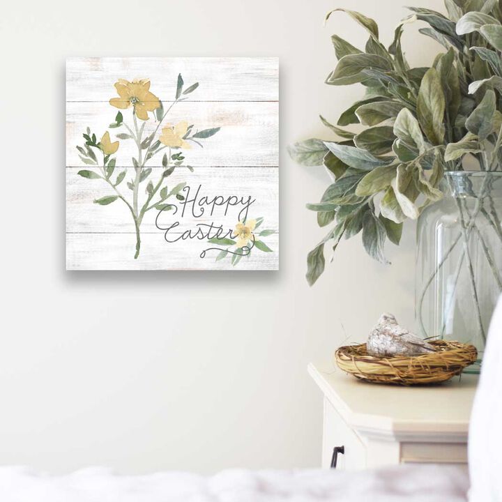 10" Yellow and Green "Happy Easter" with Wildflowers Sign