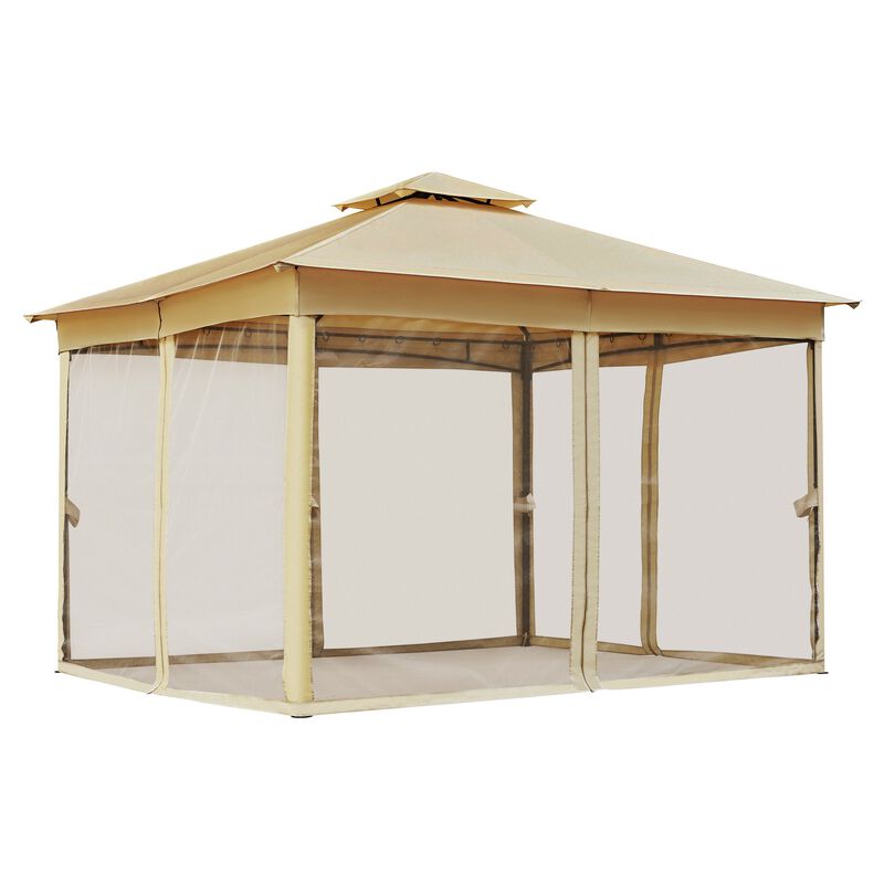 10'x12' Outdoor Gazebo with Double Roof, Mosquito Netting for Garden & Lawn