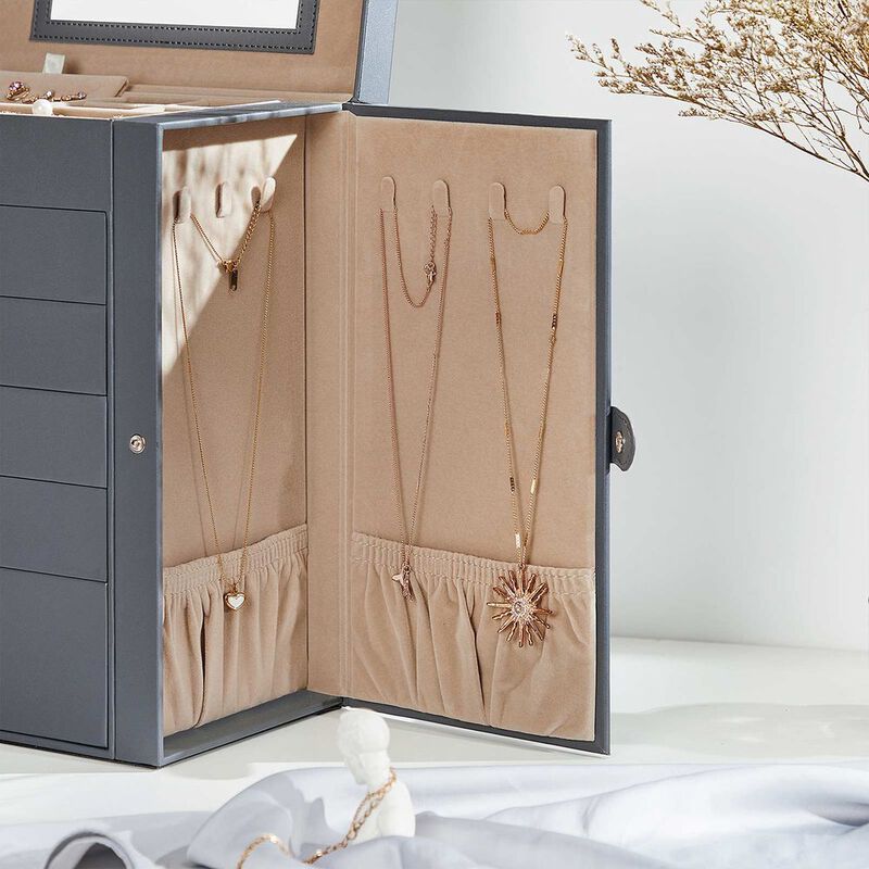 BreeBe Grey Jewelry Storage Box with 6 Drawers