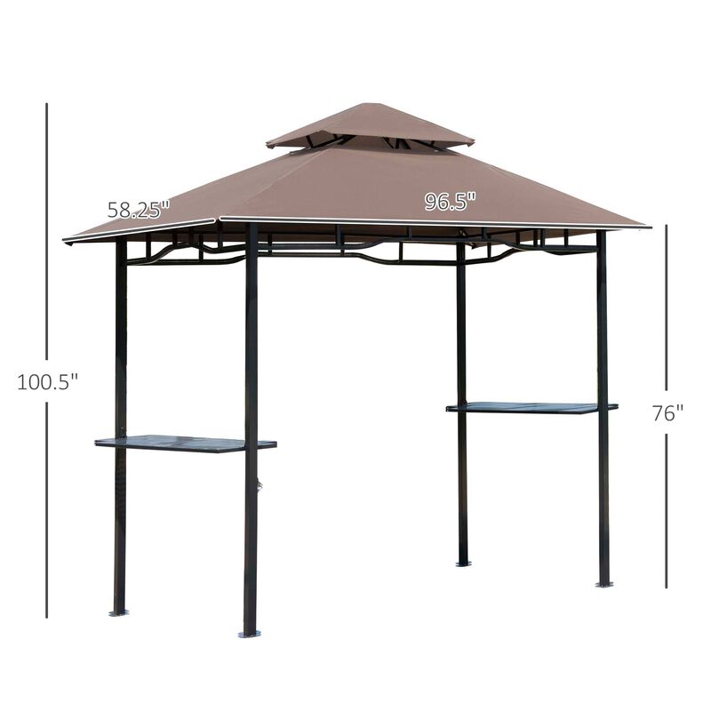 BBQ Grill Gazebo: 8' Patio Canopy with 2 Tier, Flame Retardant Cover, Storage