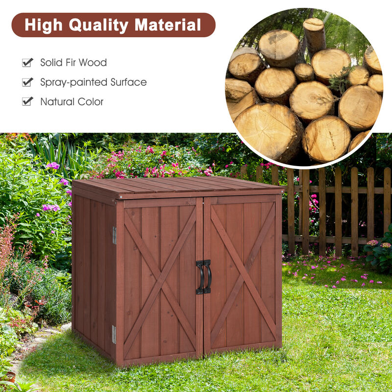 2.5 x 2 Feet Outdoor Wooden Storage Cabinet with Double Doors-Brown