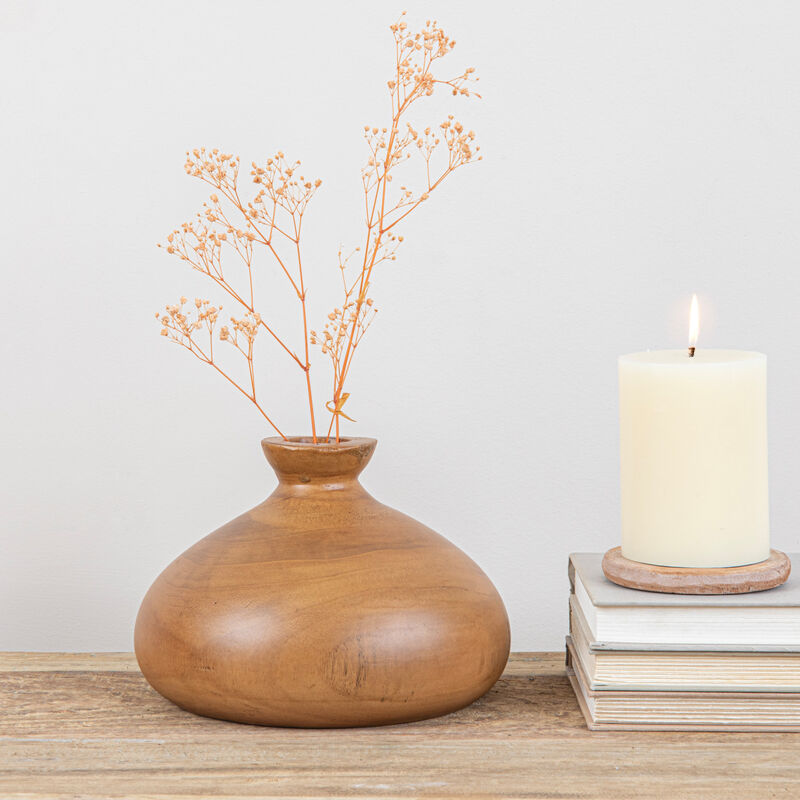 Decorative Paulownia Wood Vase, Walnut Finish image number 1