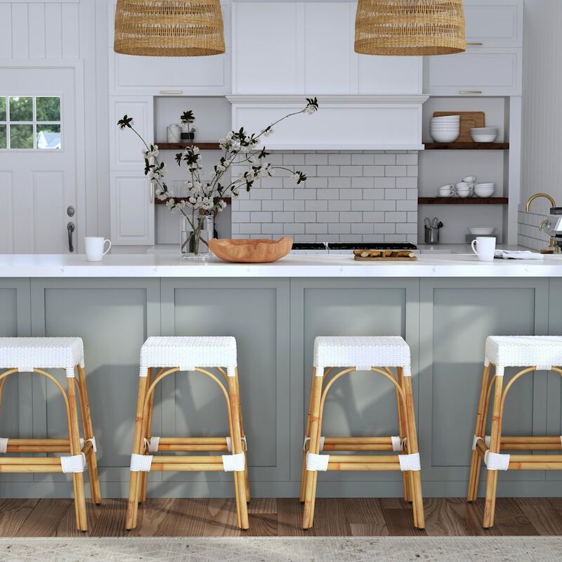 Butler Specialty Robias Rectangular Rattan 30 Bar Stool, Glossy White