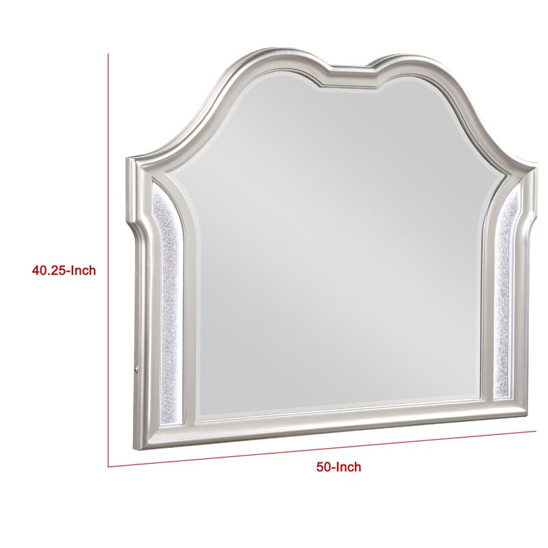 Nive Dresser Mirror, Silver Wood Frame, Double Arch Top, 40 Inch - Benzara