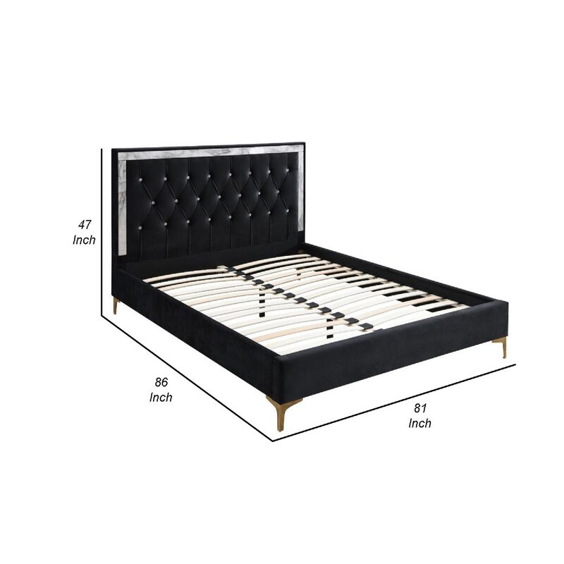 Eastern King Bed with Diamond Tufted Headboard , Black - Benzara