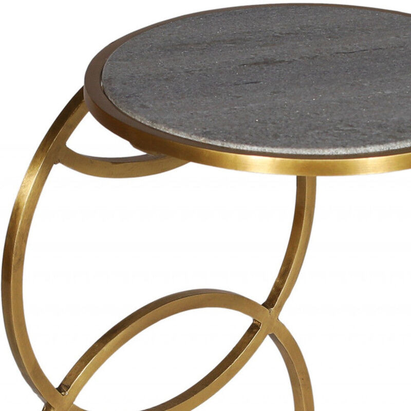 Homezia 21" Gold And Gray Marble And Iron Round End Table