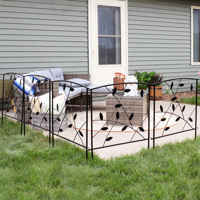 Sunnydaze 5-Piece Modern Leaves/Vines Steel Border Fencing - 6 ft - Black