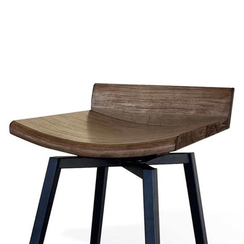 24 Inch Counter Height Swivel Barstool, Mahogany Wood Seat, Black Base image number 2