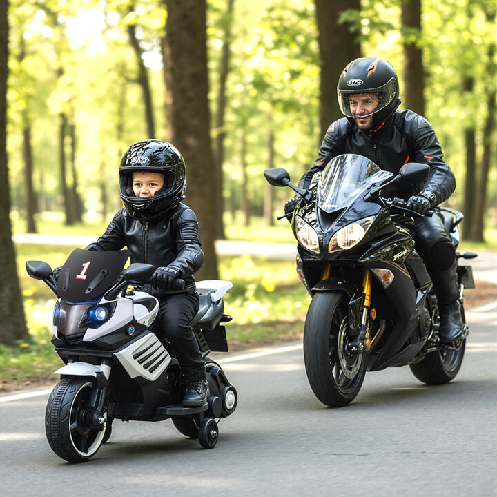 Electric Kids Motorcycle 6V with Headlights Music and Detachable Training Wheels for Yard