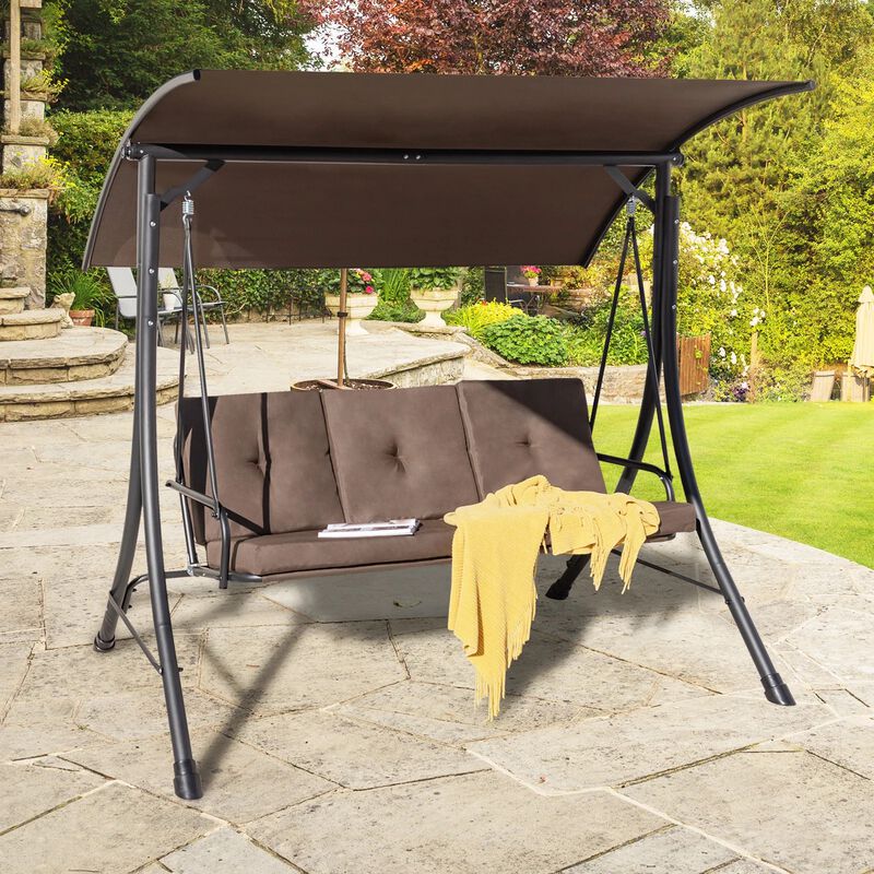 Mondawe 3-Seat Outdoor Porch Swing with Adjustable Canopy and Padded Cushions