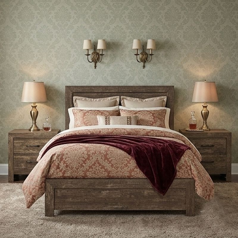 King Size Bedroom Set, Brown Finish, Panel Design, 3-Piece Set with Bed and Two Nightstands image number 8