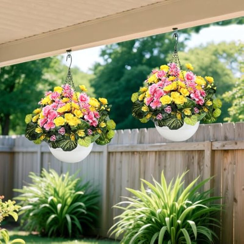 Yellow Artificial Hanging Flowers UV Resistant Outdoor Garden Porch Decor image number 3
