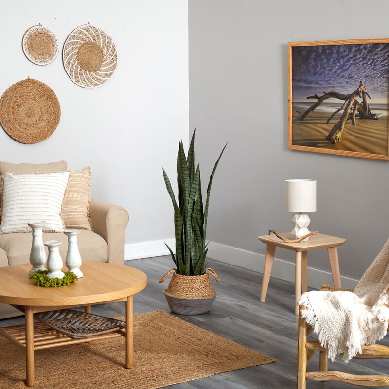 Hivvago 46" Sansevieria Artificial Plant in Boho Chic Handmade Cotton & Jute Gray Woven Planter