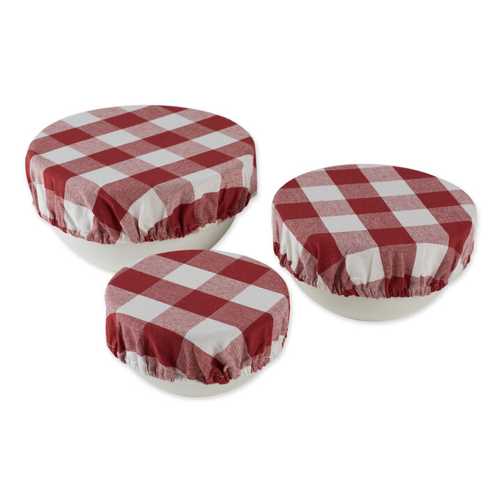 Set of 3 10" Assorted Barn Red and Cream White Buffalo Check Woven Dish Covers