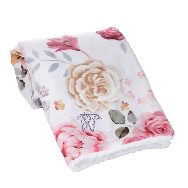 Lambs & Ivy Secret Garden Ultra-Soft Fleece/Minky Floral Baby Blanket